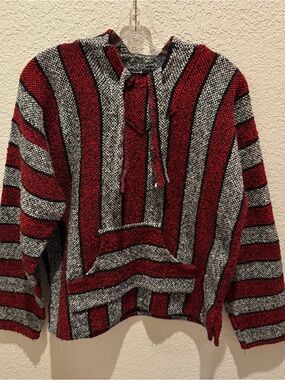 Striped Baja Hoodie in Red and Gray